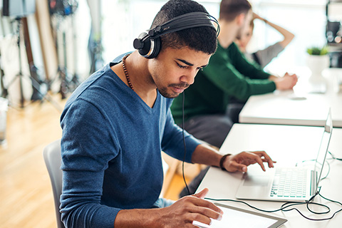 Student listening to music